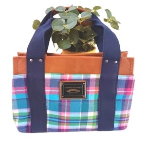 Tommy Hilfiger Pastel Plaid Satchel Bag | Brown Trim